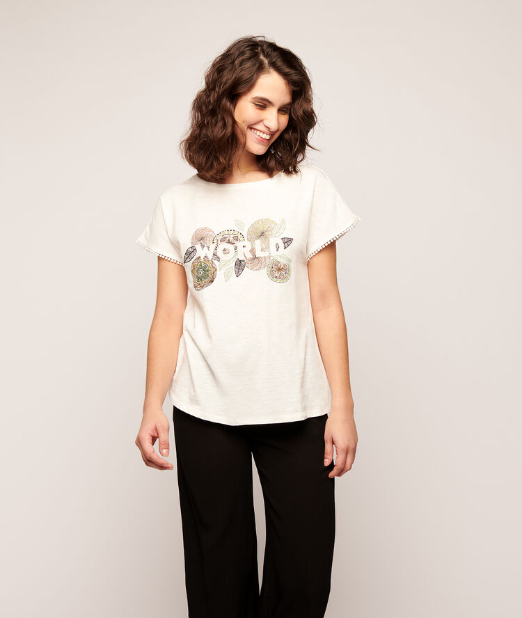 Camiseta estampada rosas 'world' crudo.
