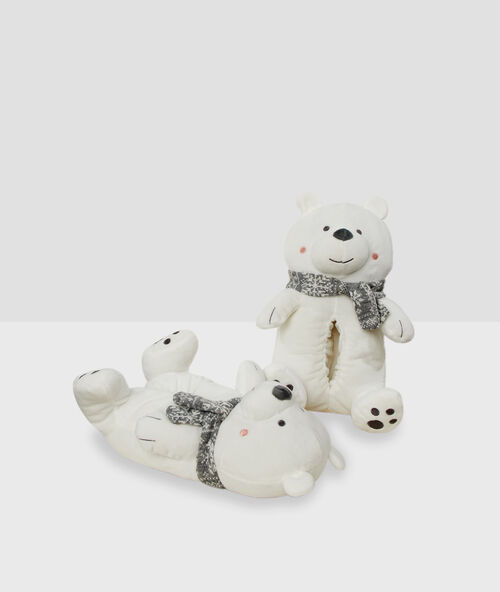 Zapatillas tejido peluche oso crudo.