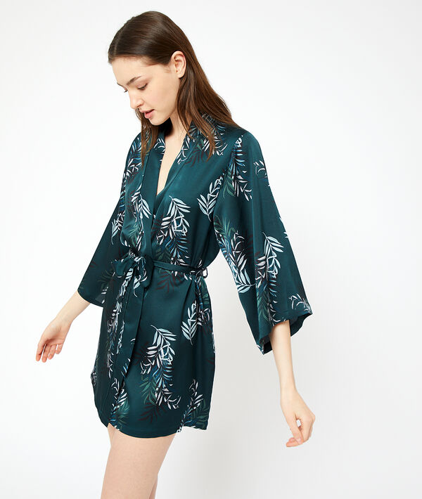 Bata tipo kimono estampado hojas Bata tipo kimono estampado hojas;${refinementColor}