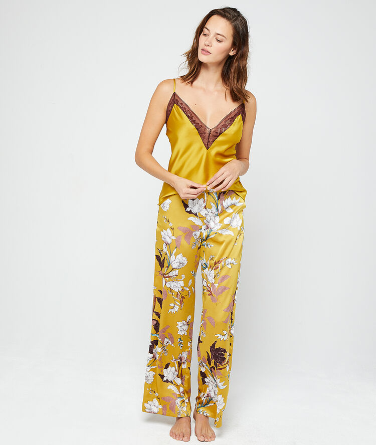 Pantalón ancho de satén anís.