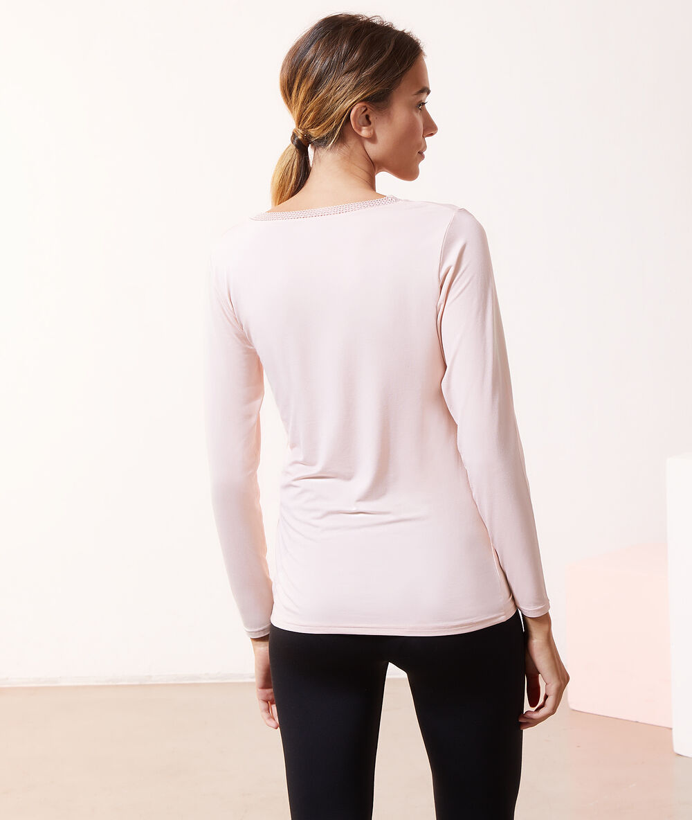 Camiseta manga larga viscosa rosa.