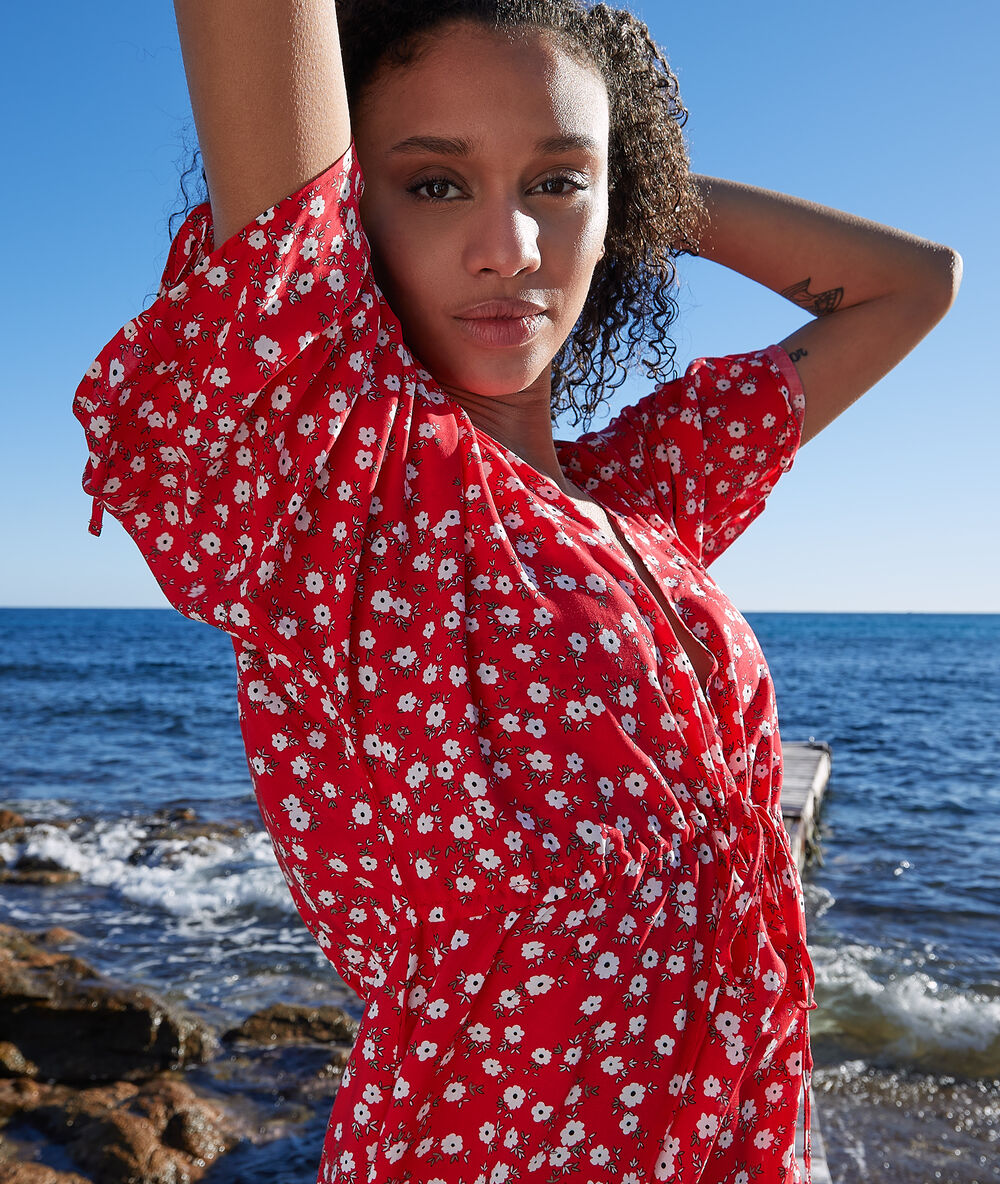 Túnica de playa estampada rojo.