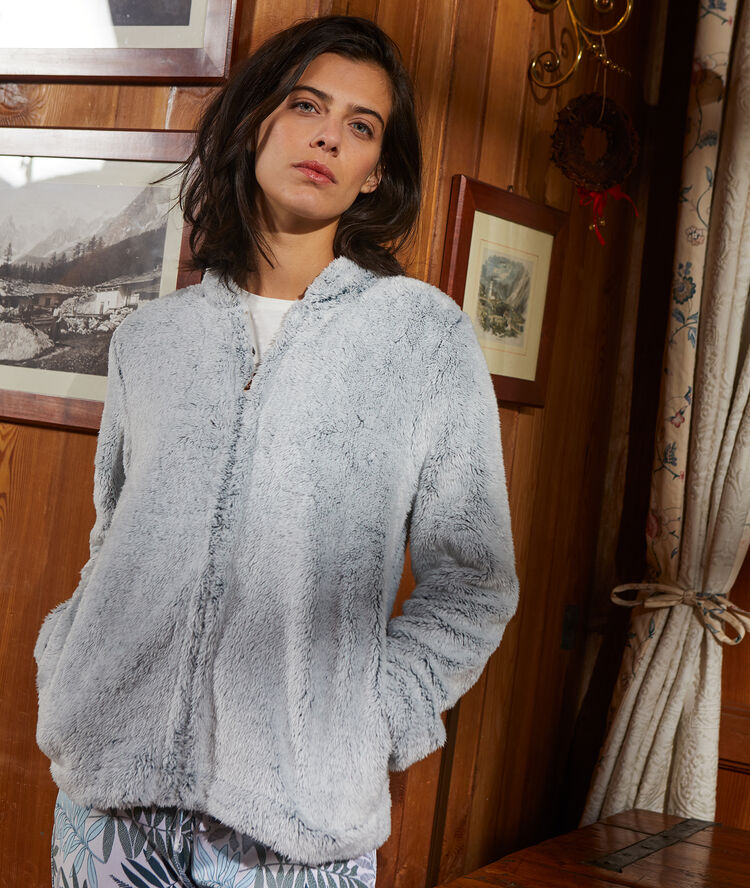 Chaqueta tejido peluche c.gris jaspeado.