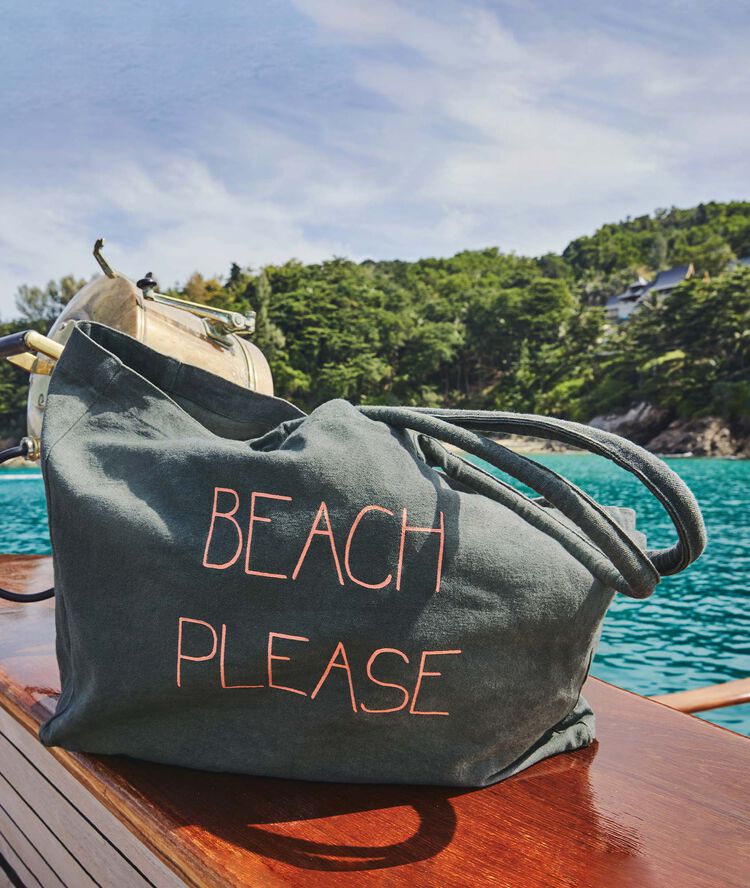 Bolsa de playa ''beach please'' kaki.
