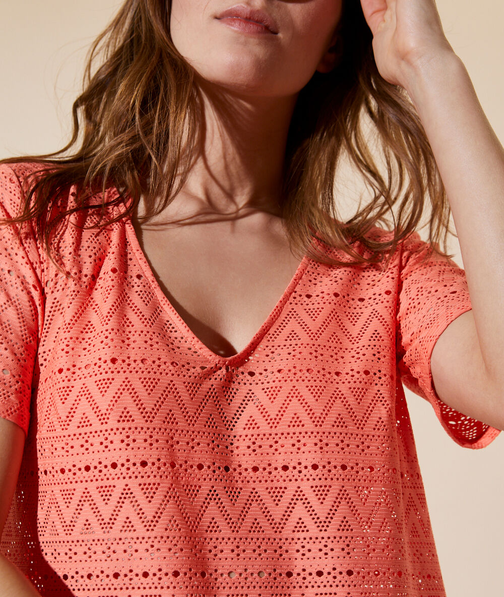 Vestido en croché naranja.