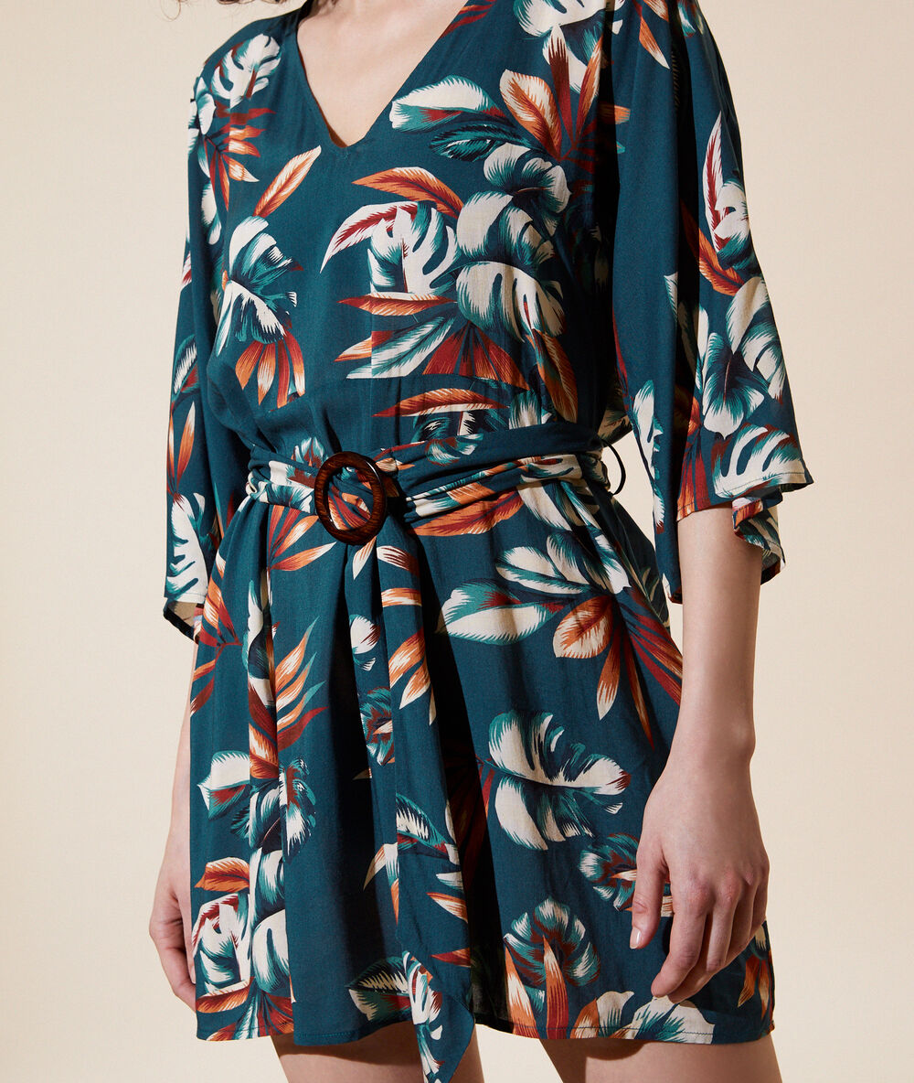 Túnica estampado tropical azul.
