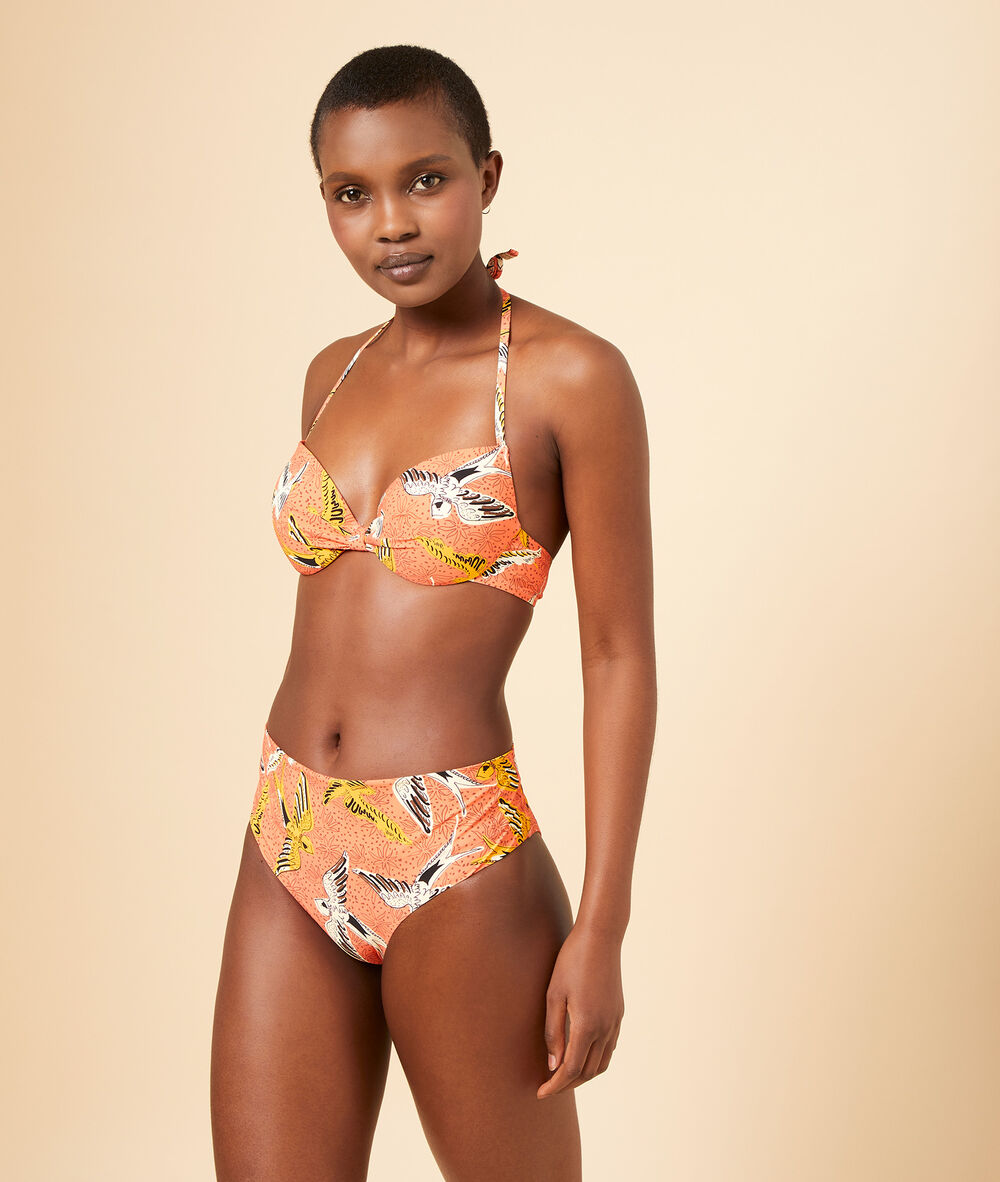 Sujetador bikini push up, copa b coral.