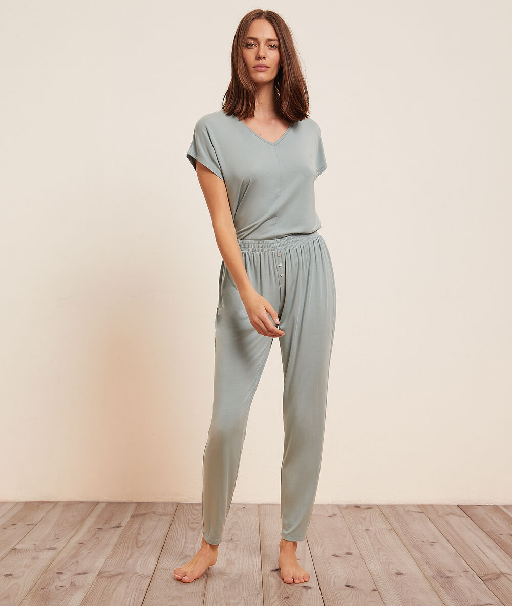 Es - pantalon de pyjama uni celadon.