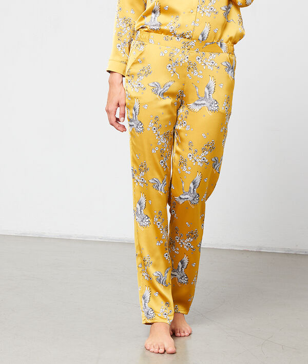 Pantalón de satén estampado pájaros Pantalón de satén estampado pájaros