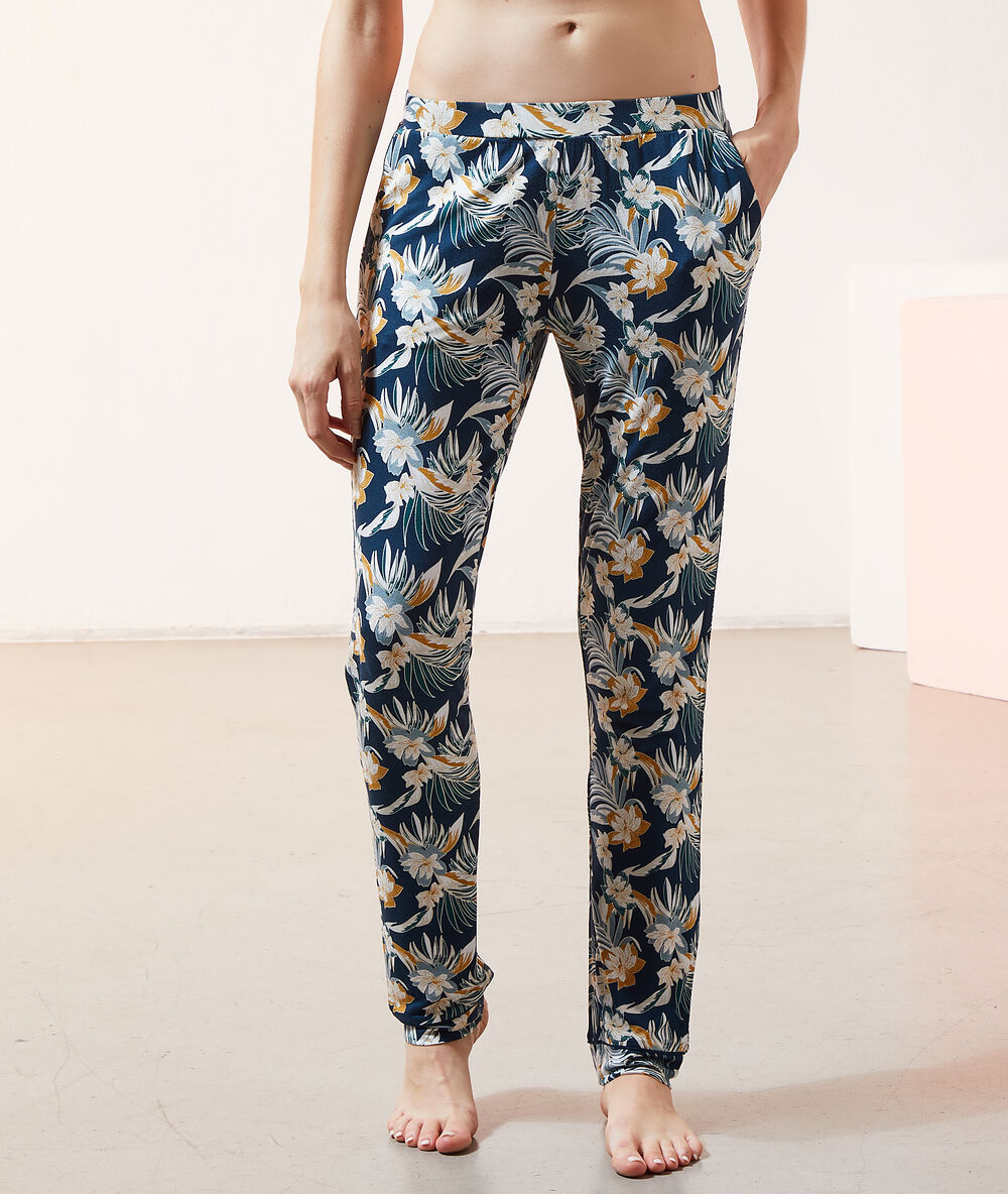 Pantalon imprimé bleu canard.