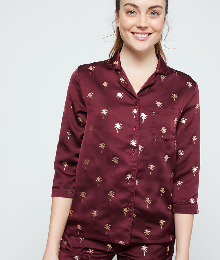 Camisa pijama estampado palmeras rojo teja.