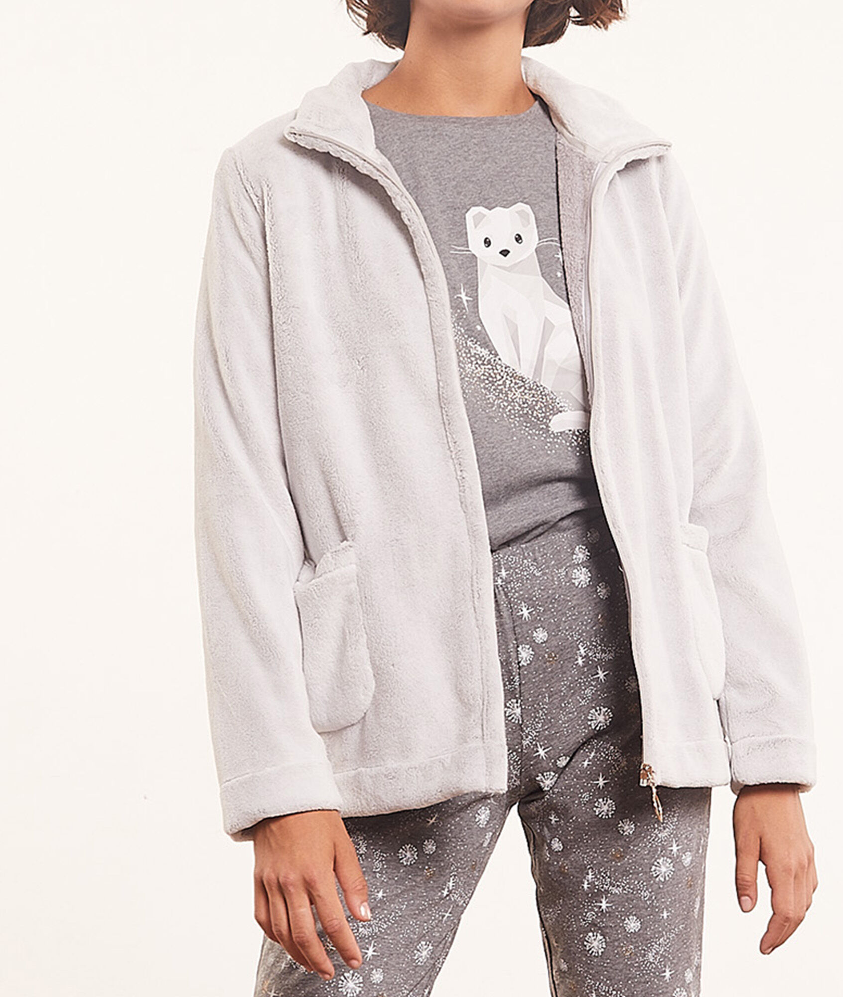 Pijama 3 piezas, chaqueta tejido polar - SOLAL - GRIS - ETAM