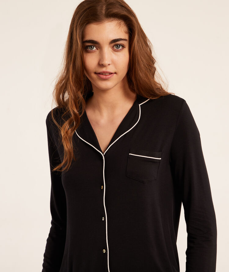 Camisa pijama franjas laterales negro.