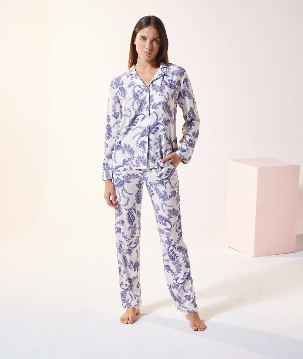 Pantalón pijama estampado crudo.