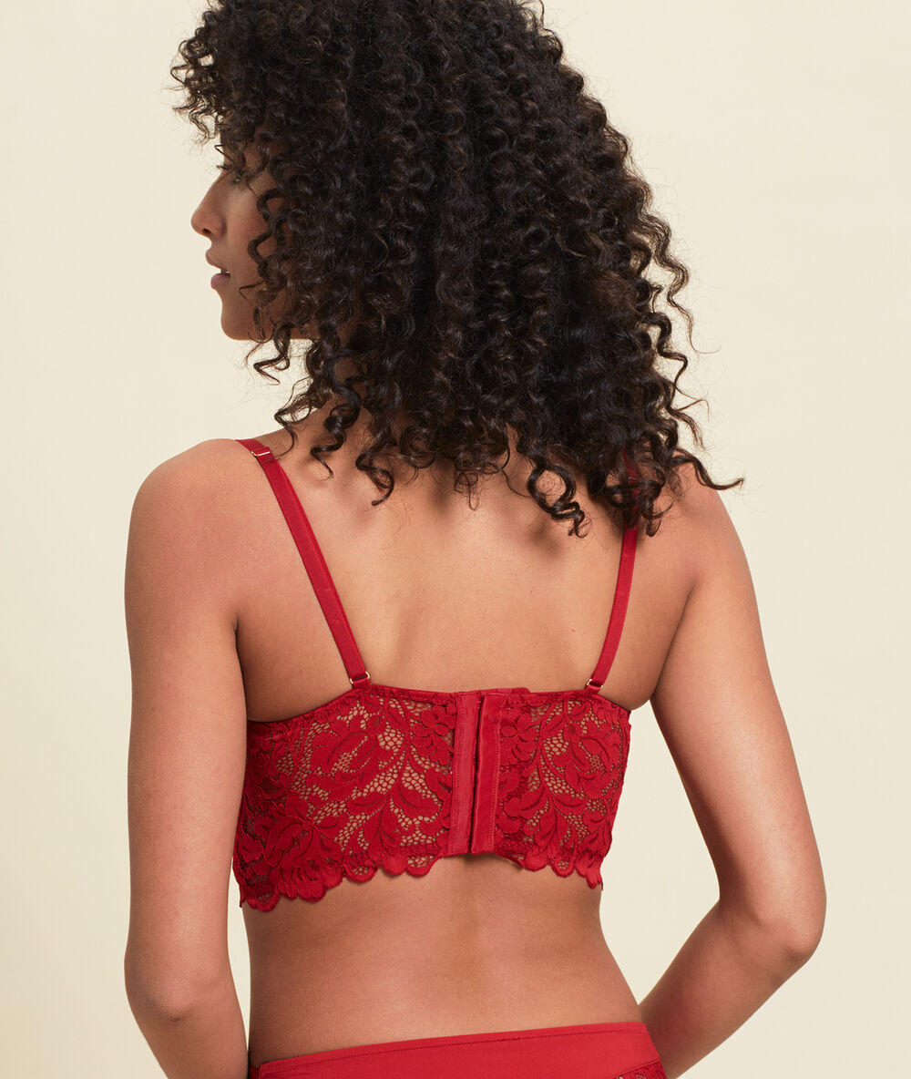 Sujetador push up tipo corpiño de encaje. copa b-c rojo.