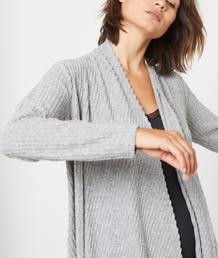 Chaqueta larga holgada de canalé c.gris.