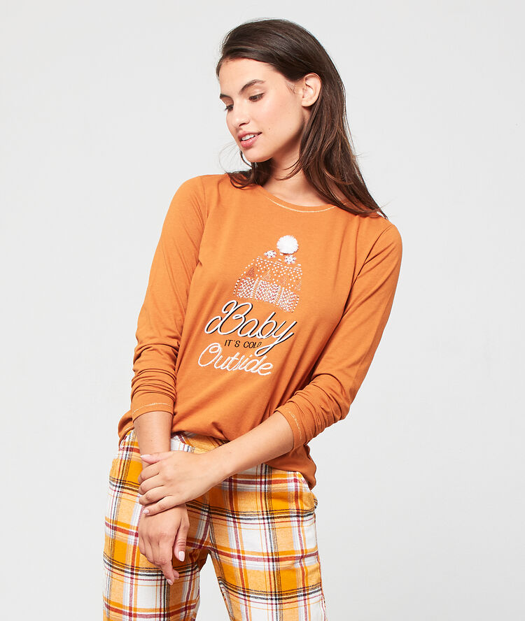 Camiseta manga larga motivos invernales c.ocre.