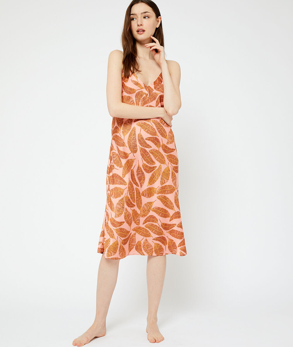 Camisón largo estampado tropical naranja.