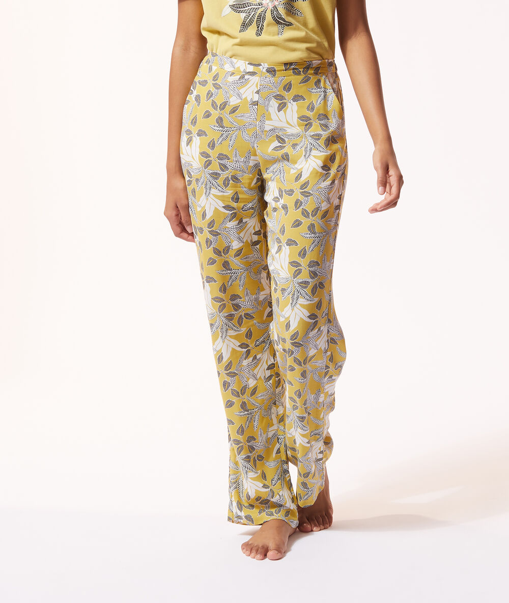 Pantalón de satén estampado anís.