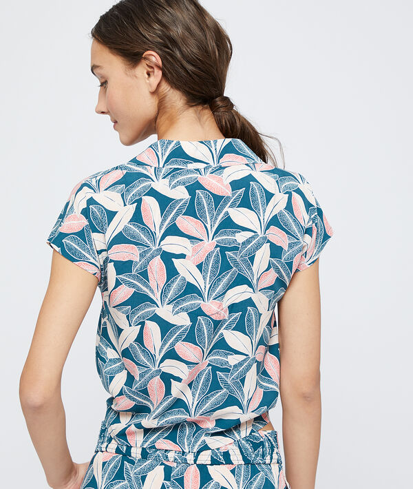 Camisa pijama estampada con lazada, viscosa eco Camisa pijama estampada con lazada, viscosa eco;${refinementColor}