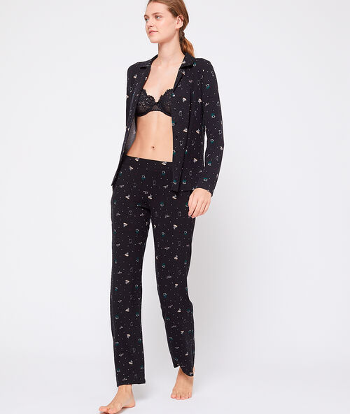 Pantalón estampado felinos. viscosa ecoresponsable negro.