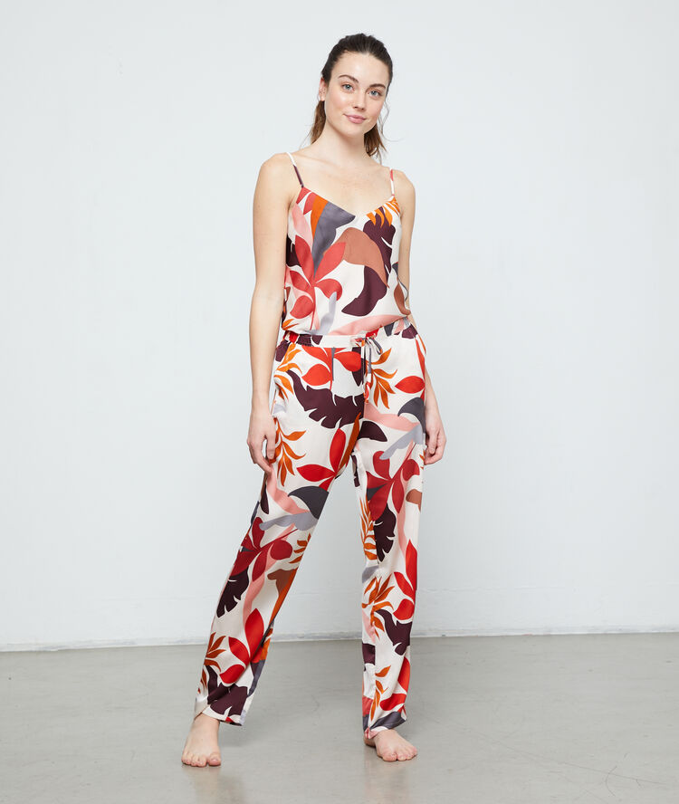 Pantalón pijama estampado hojas multicolor.
