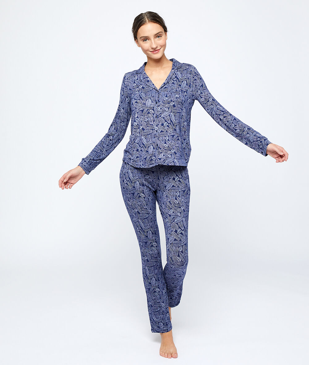 Pantalón estampado de viscosa eco azul marino.
