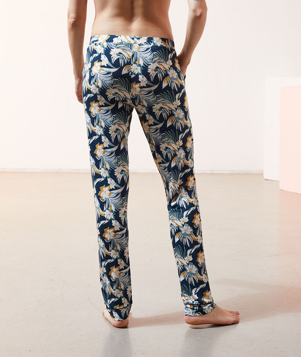 Pantalon imprimé bleu canard.