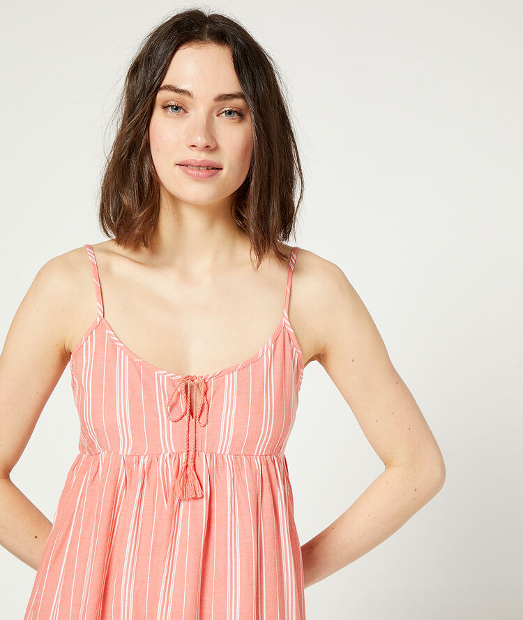 Camisón holgado estampado de rayas coral.