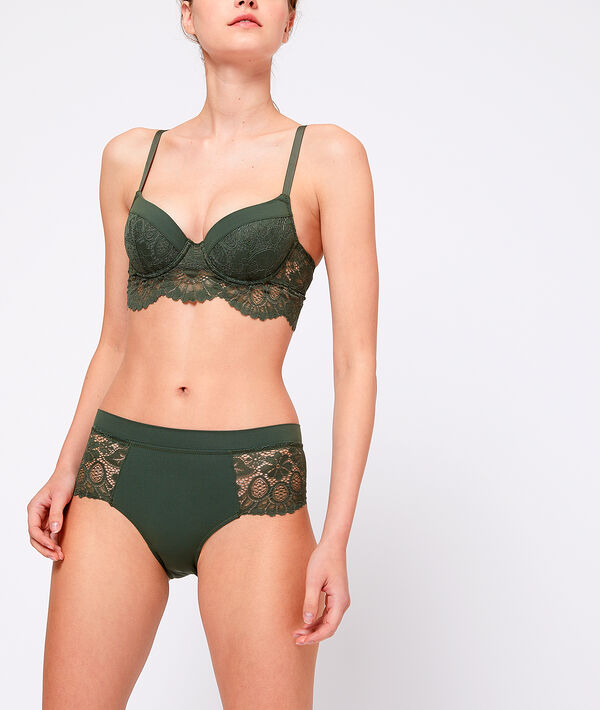 Culote de encaje floral y microfibra Culote de encaje floral y microfibra