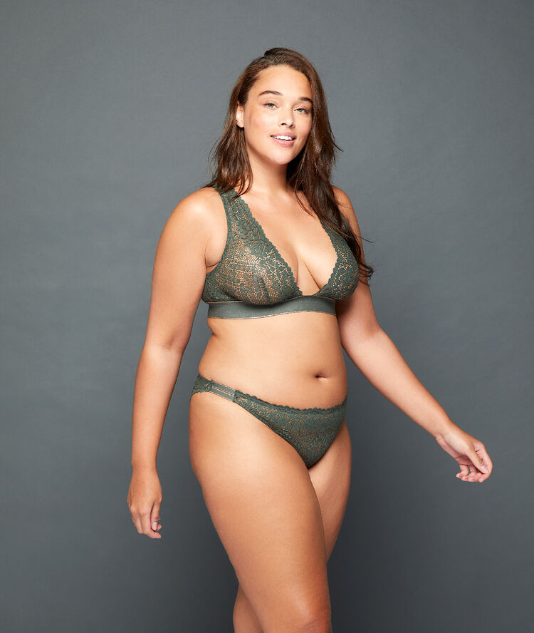 Bralette de encaje floral caqui.