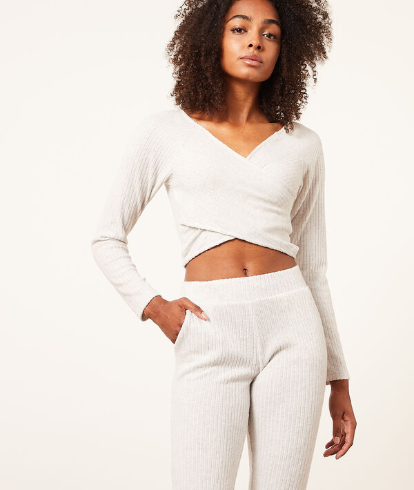 Crop top de manga larga, escote cruzado Crop top de manga larga, escote cruzado;${refinementColor}