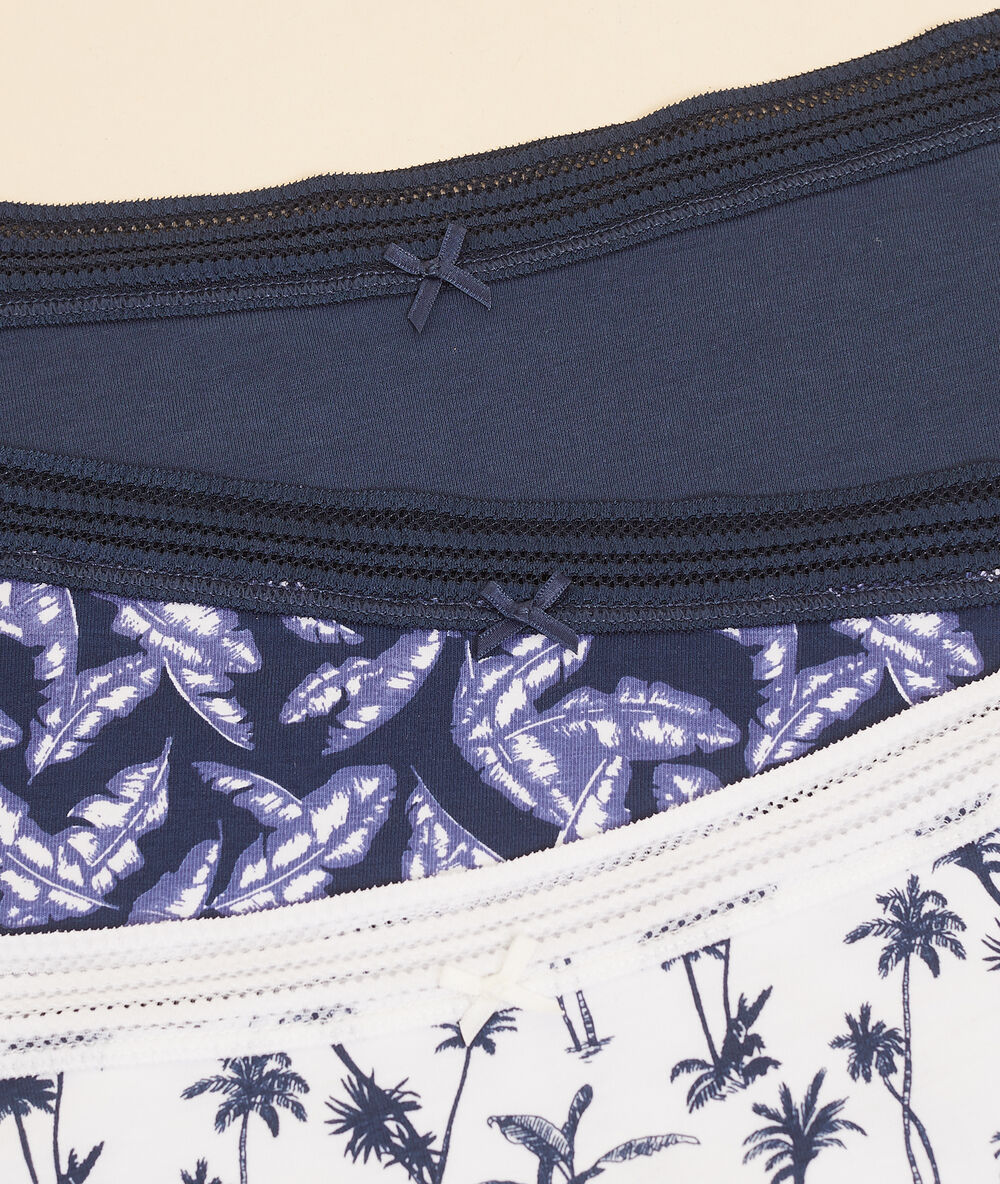 Lote de 3 culotes estampados de algodón azul marino.