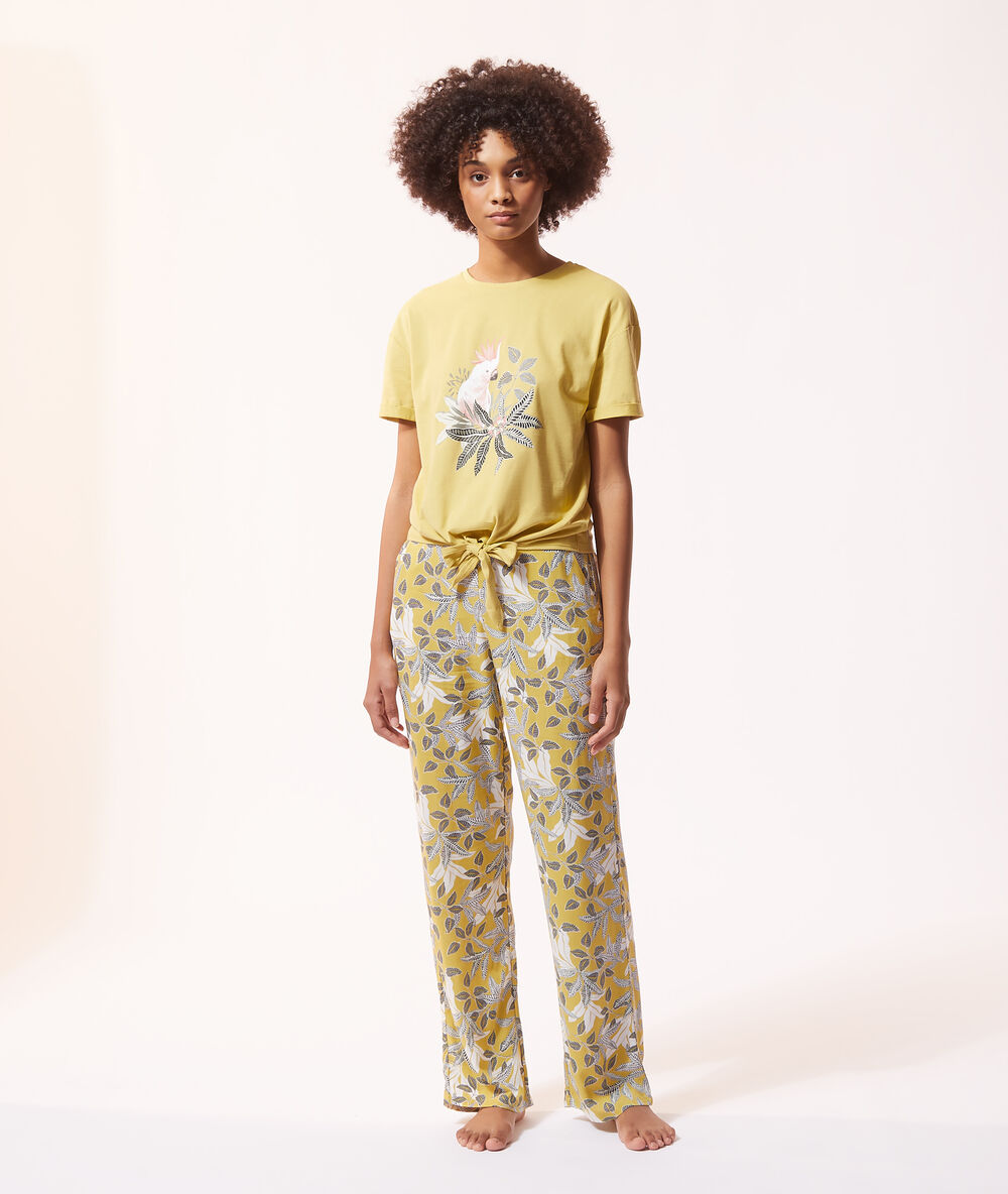 Pantalón de satén estampado anís.