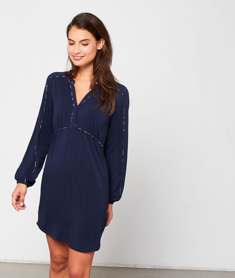Camisón manga larga holgado azul.