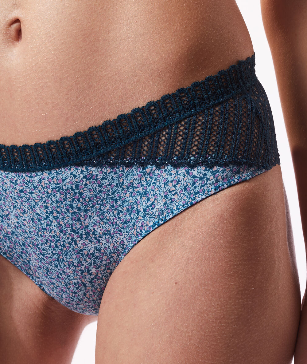 Culote de encaje y microfibra estampado turquesa.