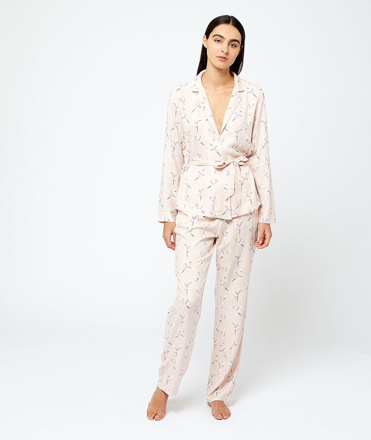 Pantalón pijama estampado pájaros rosa.