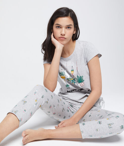 Pantal&oacute;n capri estampado algod&oacute;n org&aacute;nico c.gris.