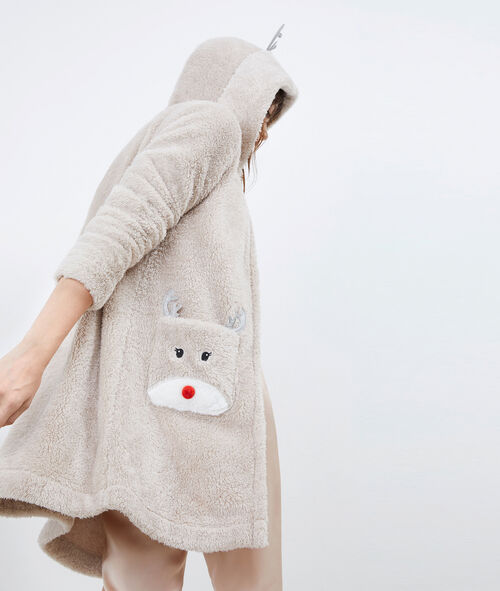 Chaqueta larga tejido peluche reno Chaqueta larga tejido peluche reno
