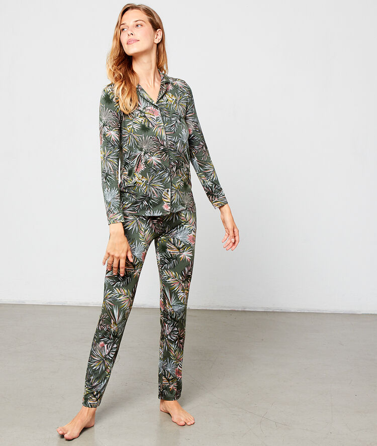 Camisa pijama estampado jungla caqui.