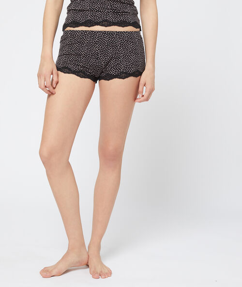 Short imprimé pois dentelle noir.