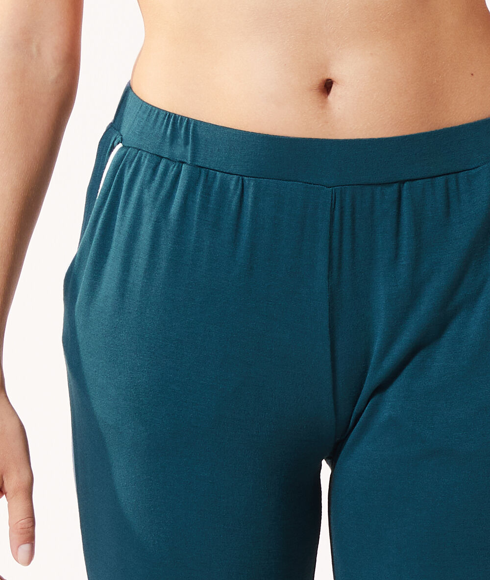 Pantalon large uni bleu canard.