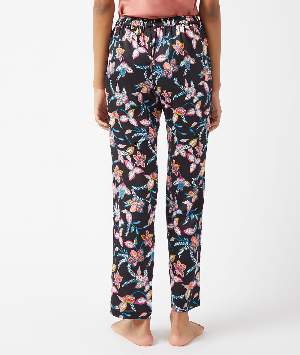 Pantalón de satén estampado negro.