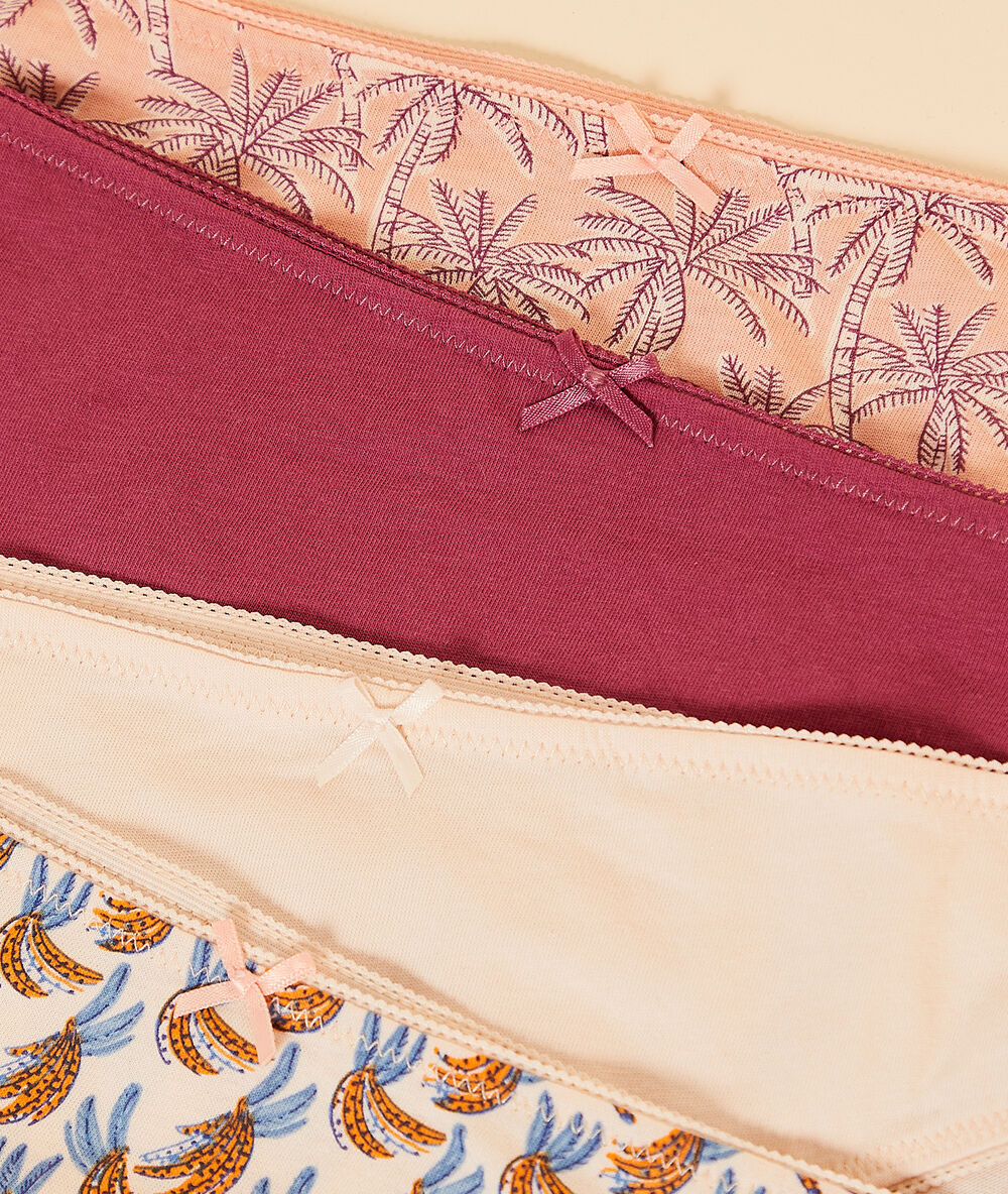 Lote de 4 braguitas estampadas burdeos.