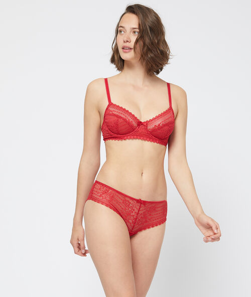 Shorty en dentelle florale rouge.