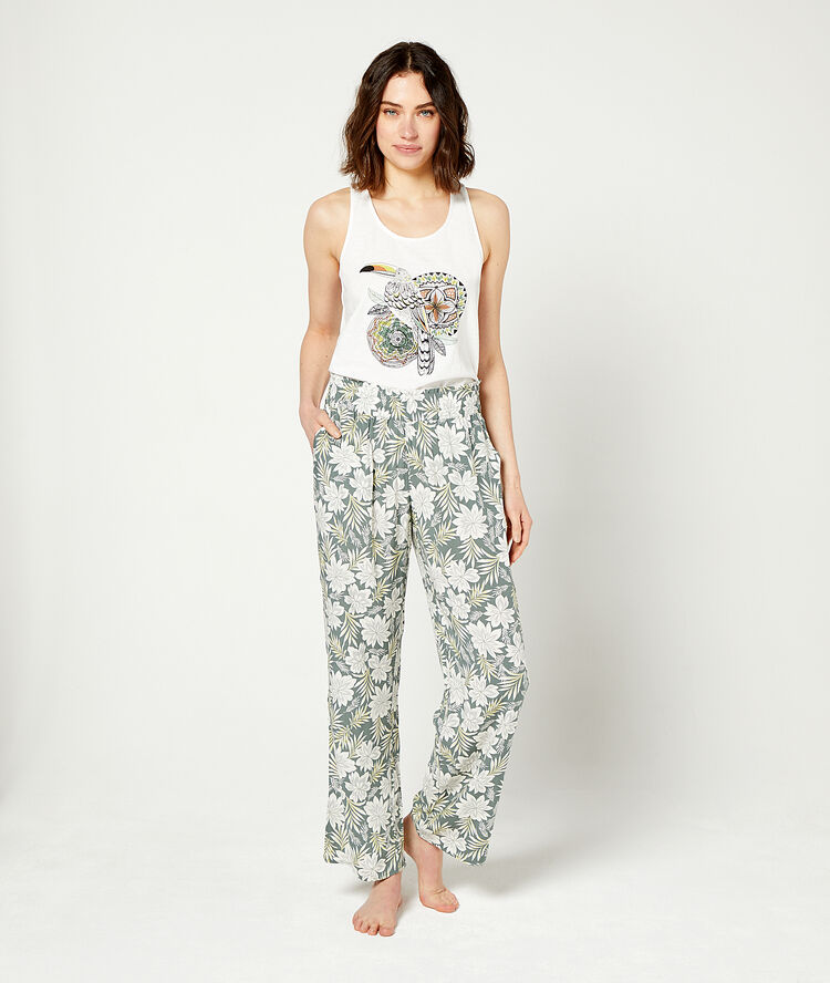 Pantalón largo estampado floral caqui.