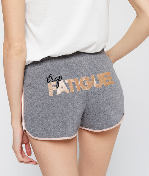 Pantalón corto jaspeado con mensaje Pantalón corto jaspeado con mensaje