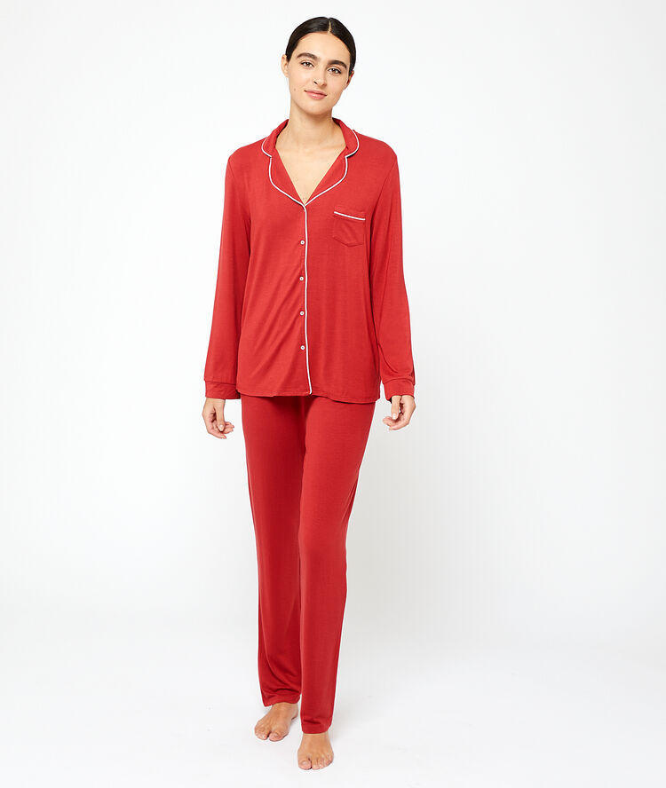 Camisa pijama de viscosa rojo teja.