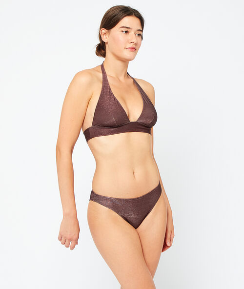 Haut de maillot de bain triangle brillant marron.