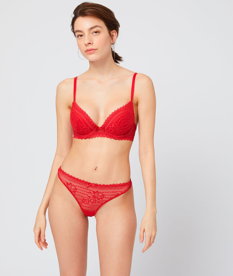 Sujetador push up de encaje floral. copa a-c rojo.